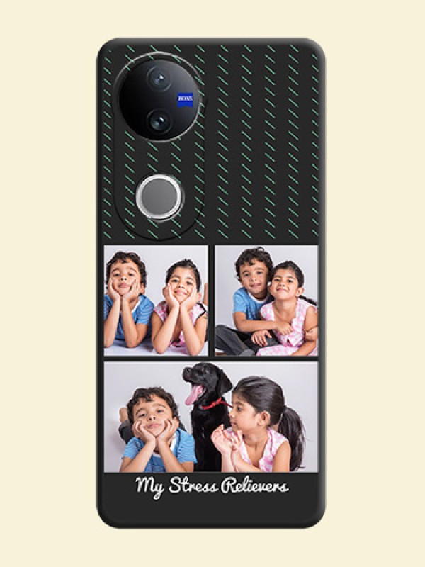 Cross Dotted Pattern with 2 Image Holder On Space Black Custom Soft Matte Mobile Back Cover - Vivo V50e 5G
