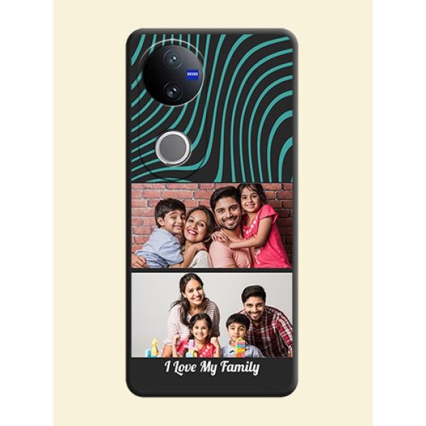 Wave Pattern with 2 Image Holder On Space Black Custom Soft Matte Mobile Back Cover - Vivo V50e 5G Wave Pattern with 2 Image Holder On Space Black Custom Soft Matte Mobile Back Cover - Vivo V50e 5G