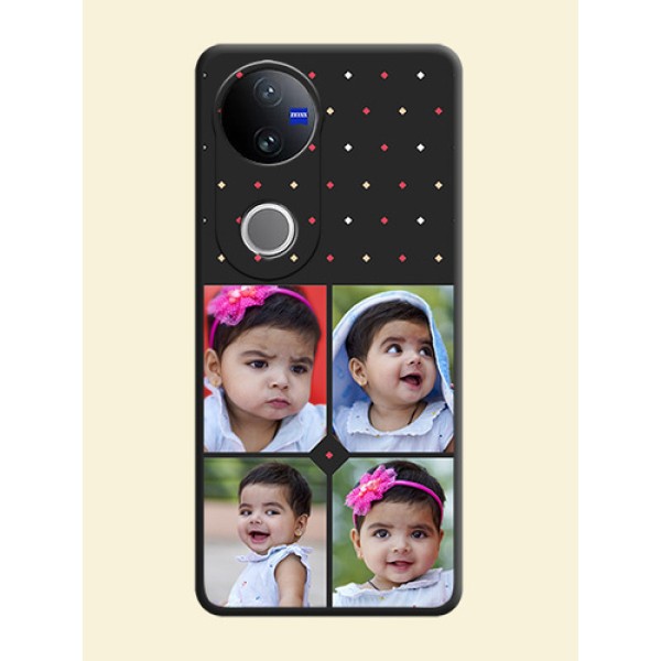 Multicolor Dotted Pattern with 4 Image Holder On Space Black Custom Soft Matte Mobile Back Cover - Vivo V50e 5G Multicolor Dotted Pattern with 4 Image Holder On Space Black Custom Soft Matte Mobile Back Cover - Vivo V50e 5G