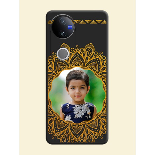 Round Image with Floral Design On Space Black Custom Soft Matte Mobile Back Cover - Vivo V50e 5G Round Image with Floral Design On Space Black Custom Soft Matte Mobile Back Cover - Vivo V50e 5G