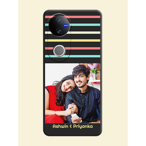 Color Stripes with Photo and Text on Photo On Space Black Custom Soft Matte Mobile Back Cover - Vivo V50e 5G Color Stripes with Photo and Text on Photo On Space Black Custom Soft Matte Mobile Back Cover - Vivo V50e 5G