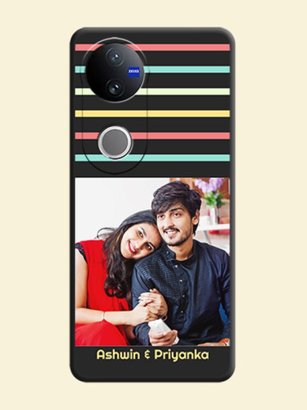 Color Stripes with Photo and Text on Photo On Space Black Custom Soft Matte Mobile Back Cover - Vivo V50e 5G