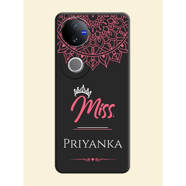 Mrs Name with Floral Design On Space Black Custom Soft Matte Mobile Back Cover - Vivo V50e 5G