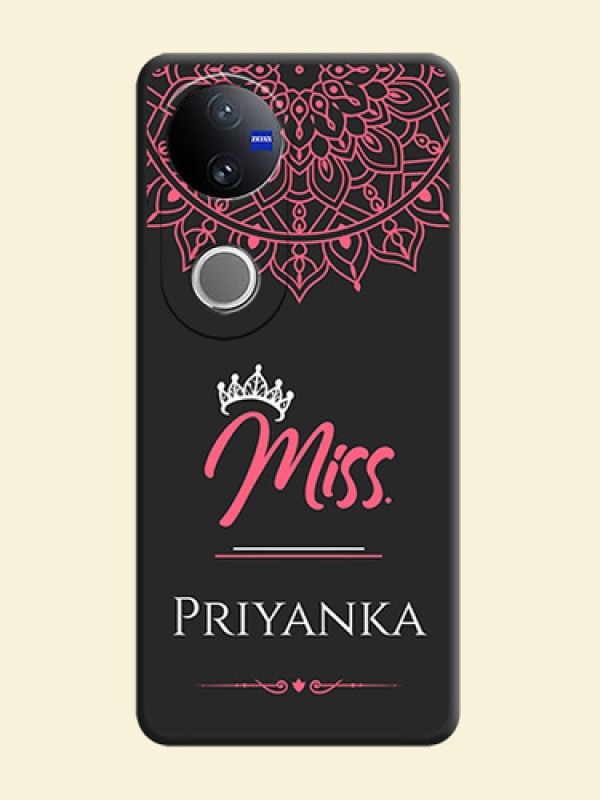 Mrs Name with Floral Design On Space Black Custom Soft Matte Mobile Back Cover - Vivo V50e 5G