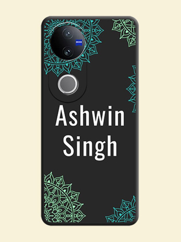 Your Name with Floral Design On Space Black Custom Soft Matte Mobile Back Cover - Vivo V50e 5G