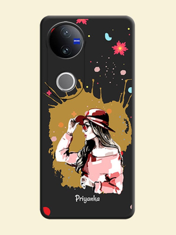 Mordern Lady With Color Splash Background With Custom Text On Space Black Custom Soft Matte Mobile Back Cover - Vivo V50e 5G