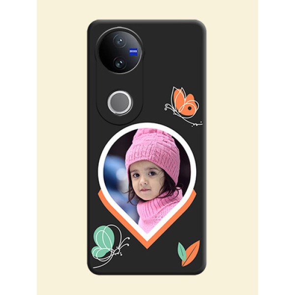 Upload Pic With Simple Butterly Design On Space Black Custom Soft Matte Mobile Back Cover - Vivo V50e 5G Upload Pic With Simple Butterly Design On Space Black Custom Soft Matte Mobile Back Cover - Vivo V50e 5G