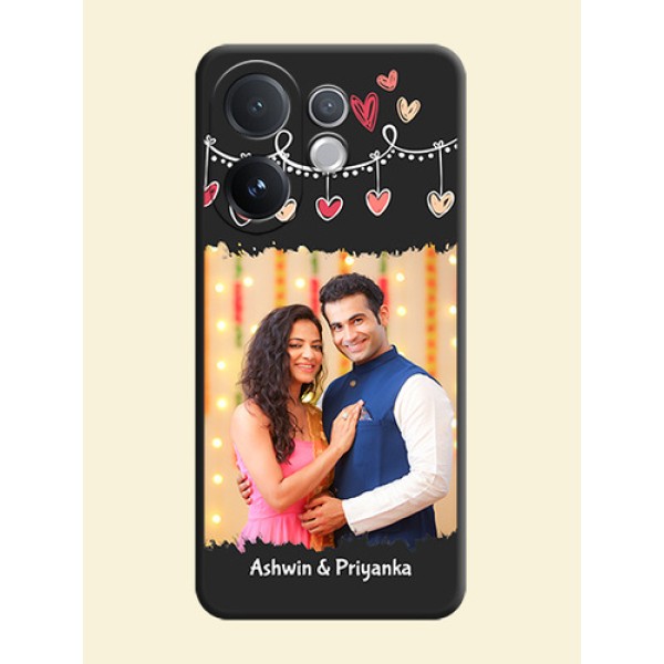 Pink Love Hangings with Name On Space Black Custom Soft Matte Mobile Back Cover - Vivo V60 5G Pink Love Hangings with Name On Space Black Custom Soft Matte Mobile Back Cover - Vivo V60 5G