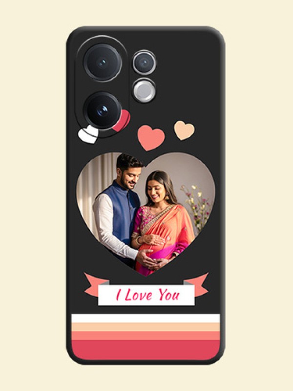 Love Shaped Photo with Colorful Stripes On Space Black Custom Soft Matte Mobile Back Cover - Vivo V60 5G