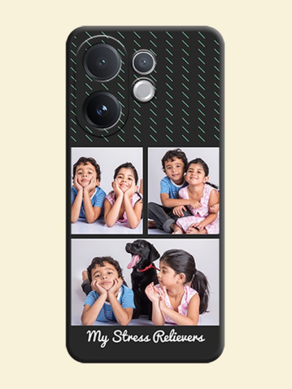 Cross Dotted Pattern with 2 Image Holder On Space Black Custom Soft Matte Mobile Back Cover - Vivo V60 5G