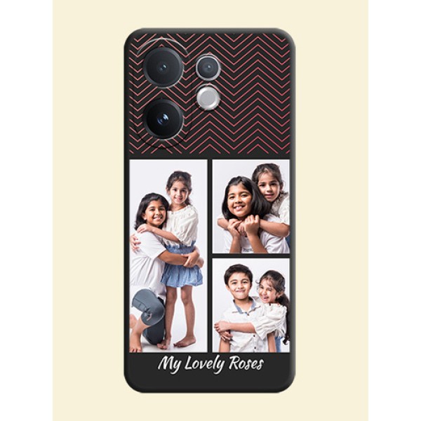 Wave Pattern with 3 Image Holder On Space Black Custom Soft Matte Mobile Back Cover - Vivo V60 5G Wave Pattern with 3 Image Holder On Space Black Custom Soft Matte Mobile Back Cover - Vivo V60 5G