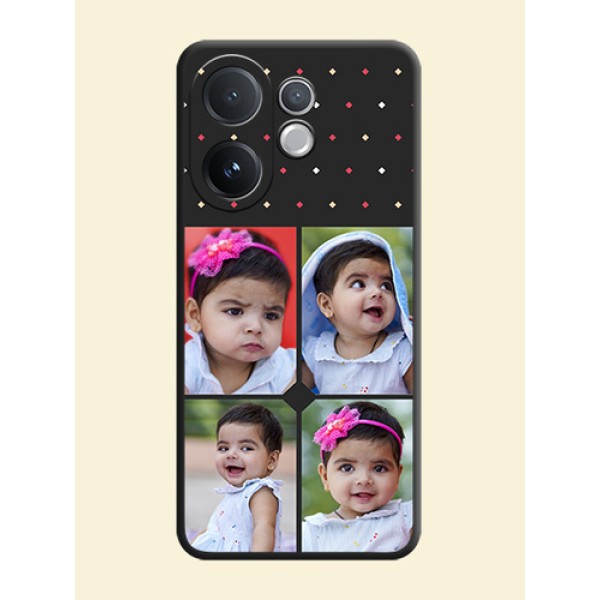 Multicolor Dotted Pattern with 4 Image Holder On Space Black Custom Soft Matte Mobile Back Cover - Vivo V60 5G Multicolor Dotted Pattern with 4 Image Holder On Space Black Custom Soft Matte Mobile Back Cover - Vivo V60 5G