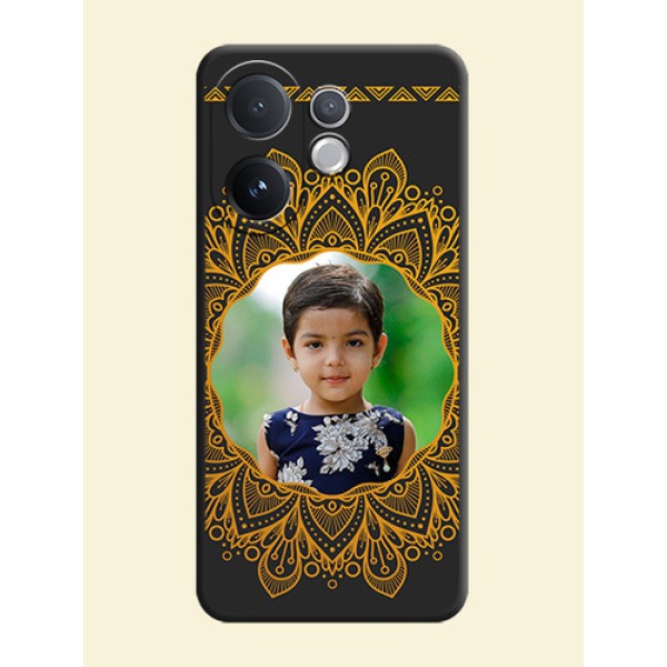Round Image with Floral Design On Space Black Custom Soft Matte Mobile Back Cover - Vivo V60 5G Round Image with Floral Design On Space Black Custom Soft Matte Mobile Back Cover - Vivo V60 5G