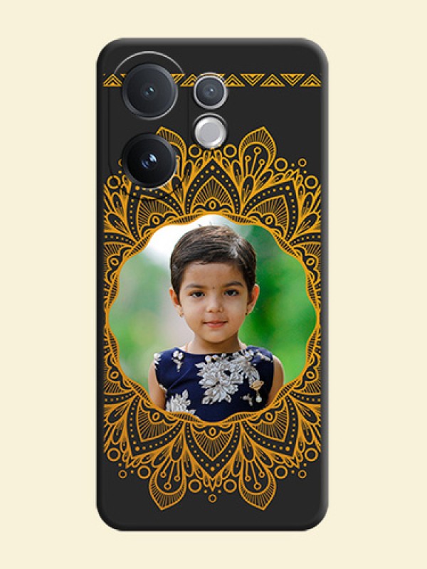 Round Image with Floral Design On Space Black Custom Soft Matte Mobile Back Cover - Vivo V60 5G