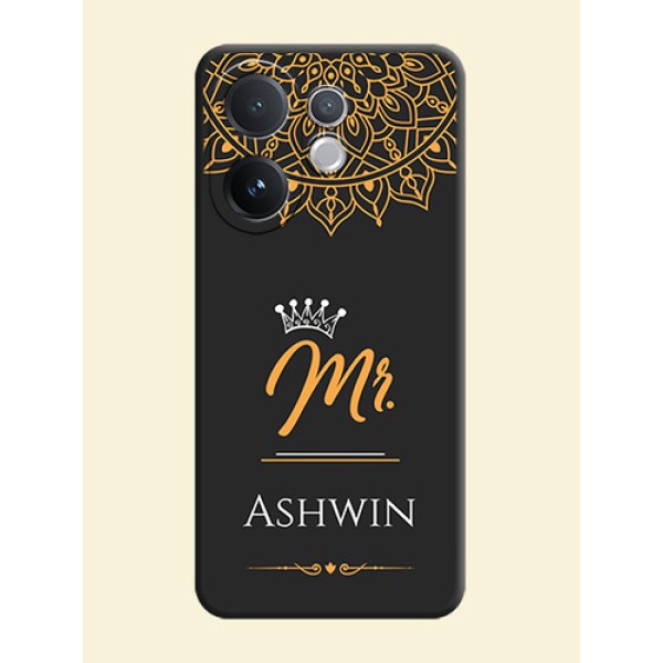 Mr Name with Floral Design On Space Black Custom Soft Matte Mobile Back Cover - Vivo V60 5G Mr Name with Floral Design On Space Black Custom Soft Matte Mobile Back Cover - Vivo V60 5G