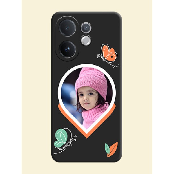 Upload Pic With Simple Butterly Design On Space Black Custom Soft Matte Mobile Back Cover - Vivo V60 5G Upload Pic With Simple Butterly Design On Space Black Custom Soft Matte Mobile Back Cover - Vivo V60 5G