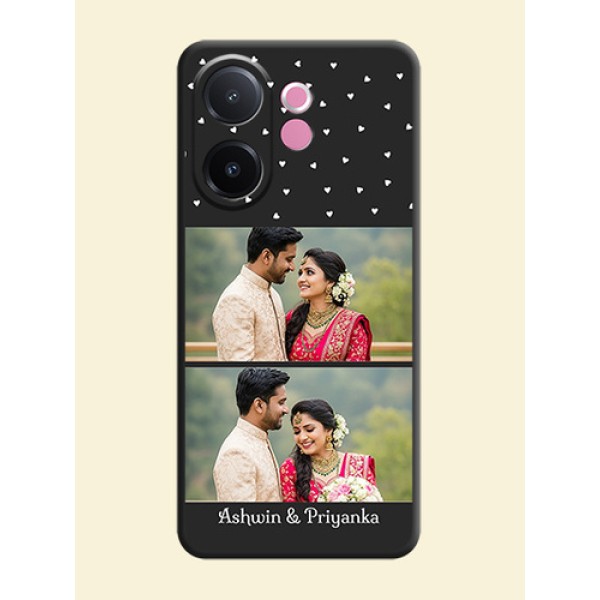 Miniature Love Symbols with Name On Space Black Custom Soft Matte Mobile Back Cover - Vivo V60e 5G Miniature Love Symbols with Name On Space Black Custom Soft Matte Mobile Back Cover - Vivo V60e 5G