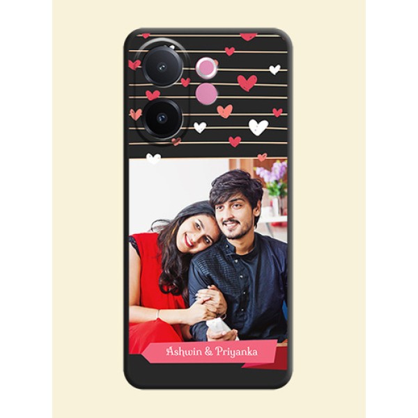 Love Pattern with Name on Pink Ribbon on Photo On Space Black Custom Soft Matte Mobile Back Cover - Vivo V60e 5G Love Pattern with Name on Pink Ribbon on Photo On Space Black Custom Soft Matte Mobile Back Cover - Vivo V60e 5G