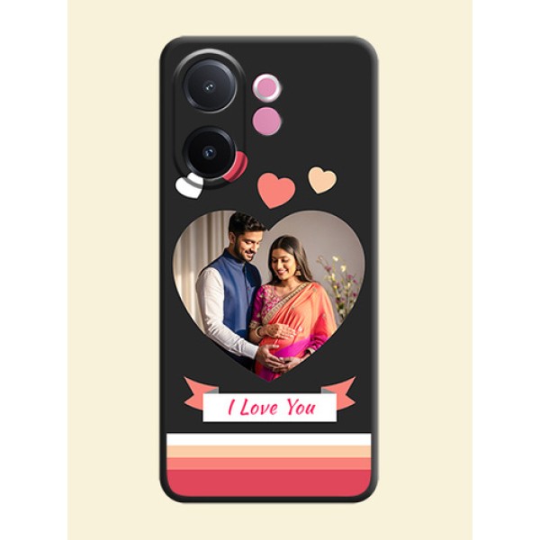Love Shaped Photo with Colorful Stripes On Space Black Custom Soft Matte Mobile Back Cover - Vivo V60e 5G Love Shaped Photo with Colorful Stripes On Space Black Custom Soft Matte Mobile Back Cover - Vivo V60e 5G