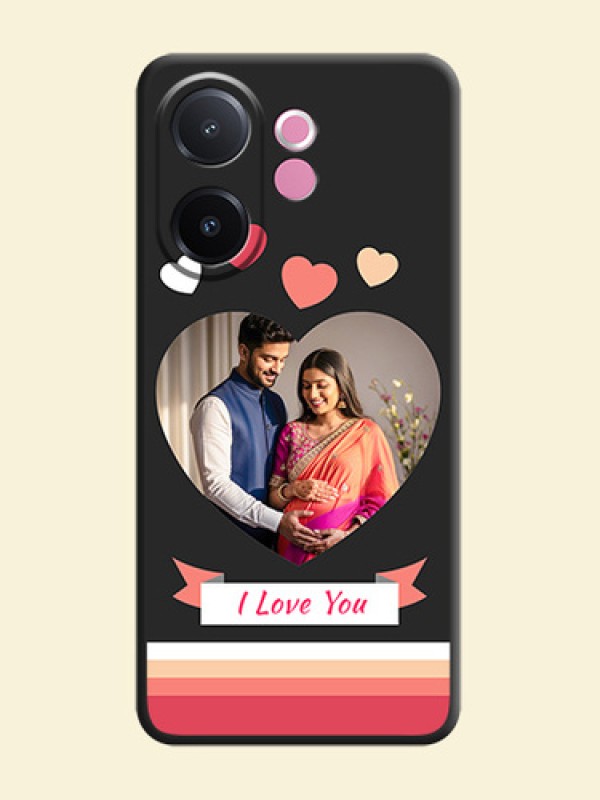 Love Shaped Photo with Colorful Stripes On Space Black Custom Soft Matte Mobile Back Cover - Vivo V60e 5G