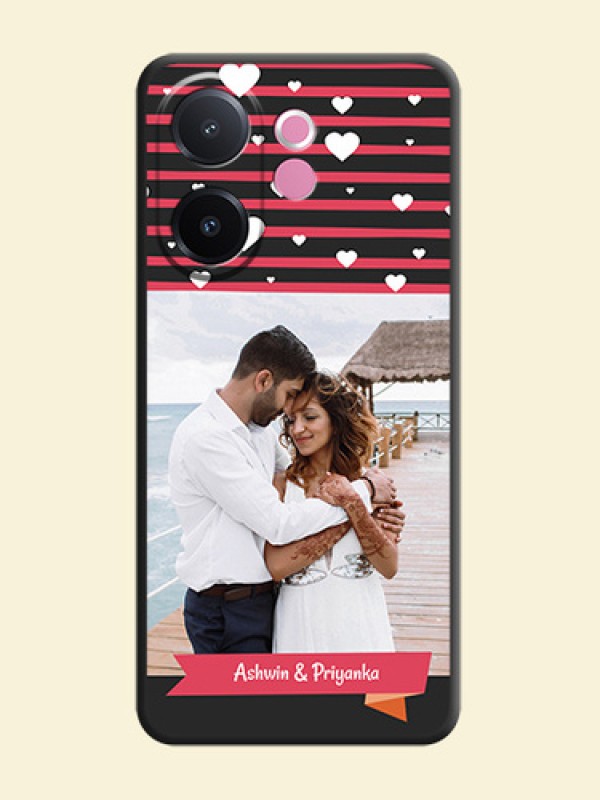 White Color Love Symbols with Pink Lines Pattern On Space Black Custom Soft Matte Mobile Back Cover - Vivo V60e 5G