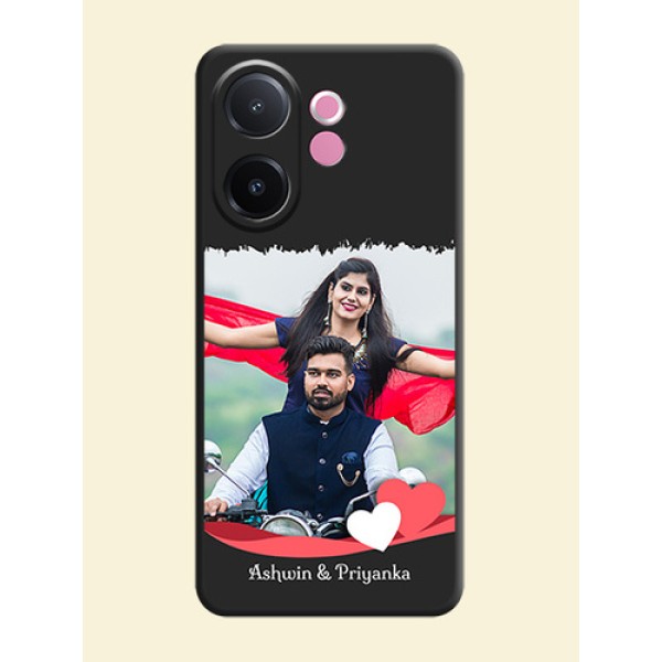 Pin Color Love Shaped Ribbon Design with Text On Space Black Custom Soft Matte Mobile Back Cover - Vivo V60e 5G