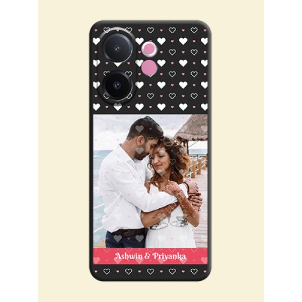 White Color Love Symbols with Text Design on Photo On Space Black Custom Soft Matte Mobile Back Cover - Vivo V60e 5G White Color Love Symbols with Text Design on Photo On Space Black Custom Soft Matte Mobile Back Cover - Vivo V60e 5G