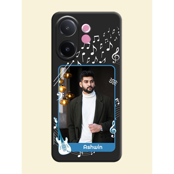 Musical Theme Design with Text on Photo On Space Black Custom Soft Matte Mobile Back Cover - Vivo V60e 5G