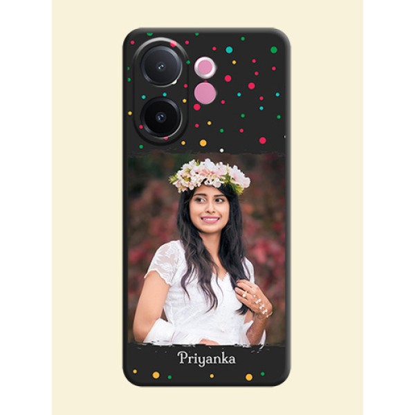 Multicolor Dotted Pattern with Text On Space Black Custom Soft Matte Mobile Back Cover - Vivo V60e 5G Multicolor Dotted Pattern with Text On Space Black Custom Soft Matte Mobile Back Cover - Vivo V60e 5G