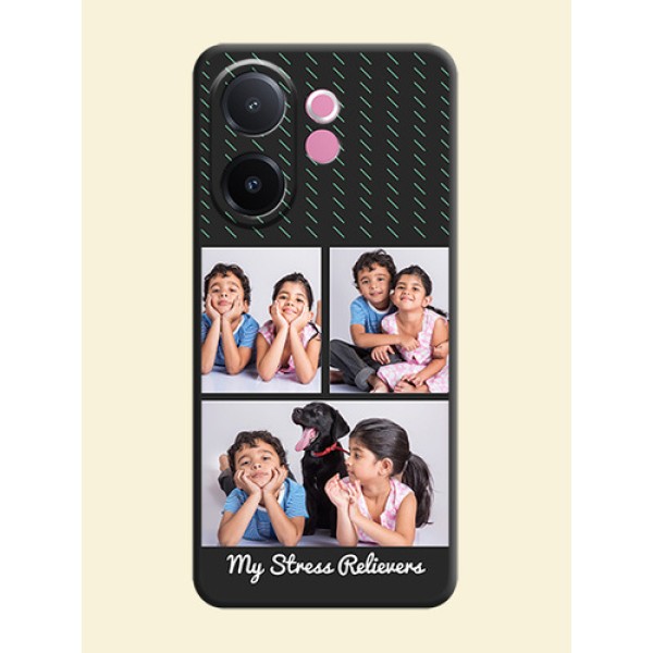 Cross Dotted Pattern with 2 Image Holder On Space Black Custom Soft Matte Mobile Back Cover - Vivo V60e 5G Cross Dotted Pattern with 2 Image Holder On Space Black Custom Soft Matte Mobile Back Cover - Vivo V60e 5G