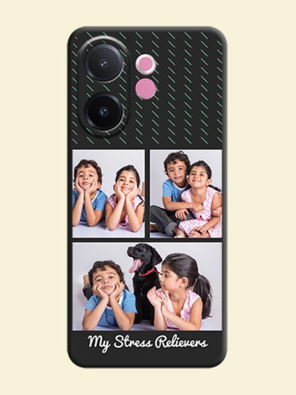 Cross Dotted Pattern with 2 Image Holder On Space Black Custom Soft Matte Mobile Back Cover - Vivo V60e 5G