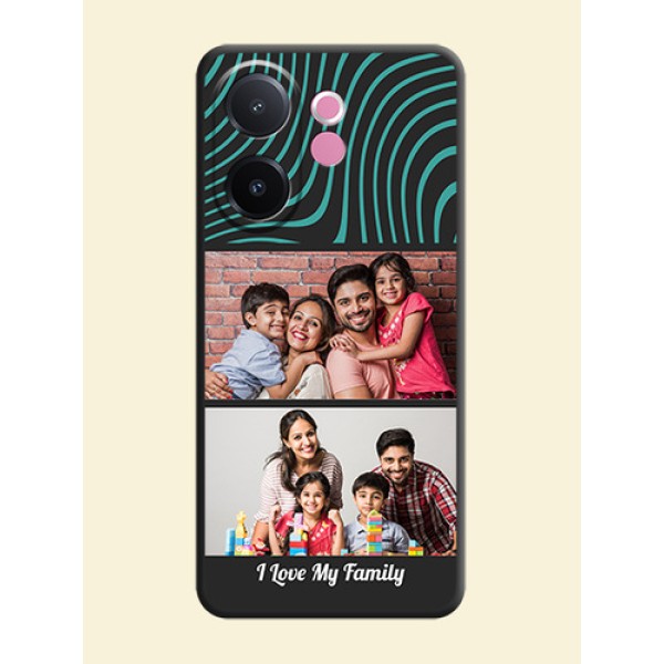 Wave Pattern with 2 Image Holder On Space Black Custom Soft Matte Mobile Back Cover - Vivo V60e 5G Wave Pattern with 2 Image Holder On Space Black Custom Soft Matte Mobile Back Cover - Vivo V60e 5G