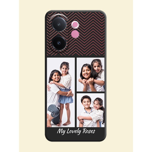 Wave Pattern with 3 Image Holder On Space Black Custom Soft Matte Mobile Back Cover - Vivo V60e 5G Wave Pattern with 3 Image Holder On Space Black Custom Soft Matte Mobile Back Cover - Vivo V60e 5G