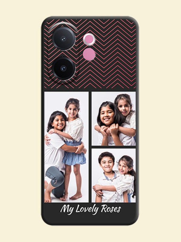 Wave Pattern with 3 Image Holder On Space Black Custom Soft Matte Mobile Back Cover - Vivo V60e 5G