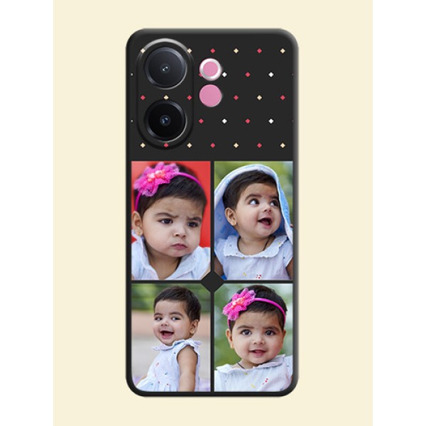 Multicolor Dotted Pattern with 4 Image Holder On Space Black Custom Soft Matte Mobile Back Cover - Vivo V60e 5G Multicolor Dotted Pattern with 4 Image Holder On Space Black Custom Soft Matte Mobile Back Cover - Vivo V60e 5G