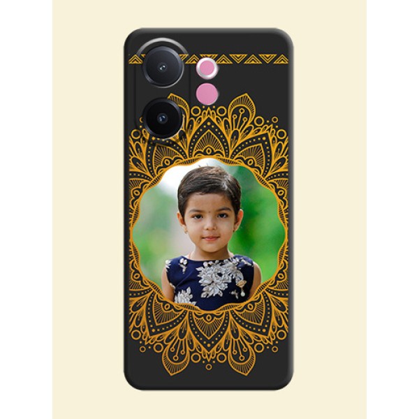 Round Image with Floral Design On Space Black Custom Soft Matte Mobile Back Cover - Vivo V60e 5G Round Image with Floral Design On Space Black Custom Soft Matte Mobile Back Cover - Vivo V60e 5G