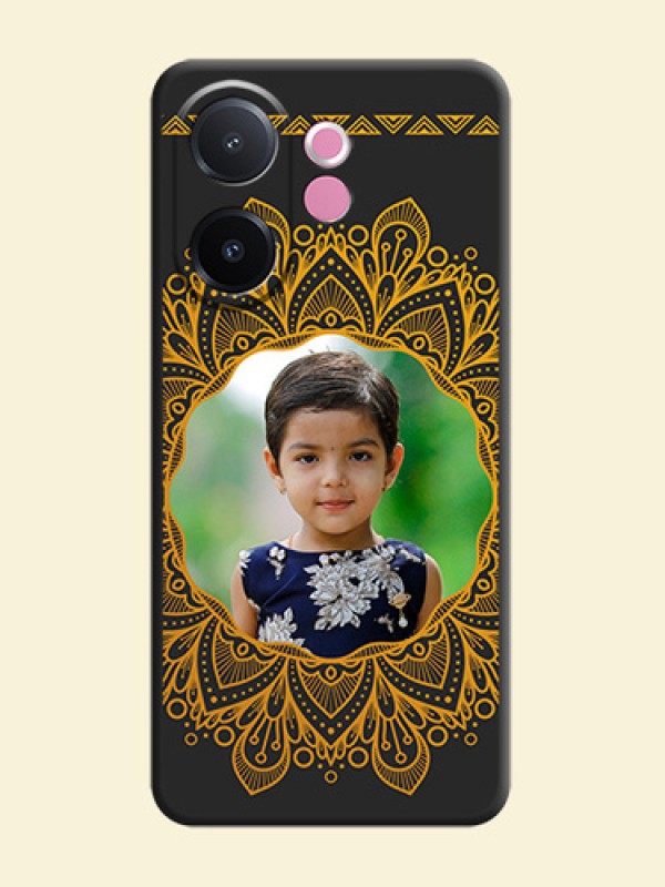 Round Image with Floral Design On Space Black Custom Soft Matte Mobile Back Cover - Vivo V60e 5G
