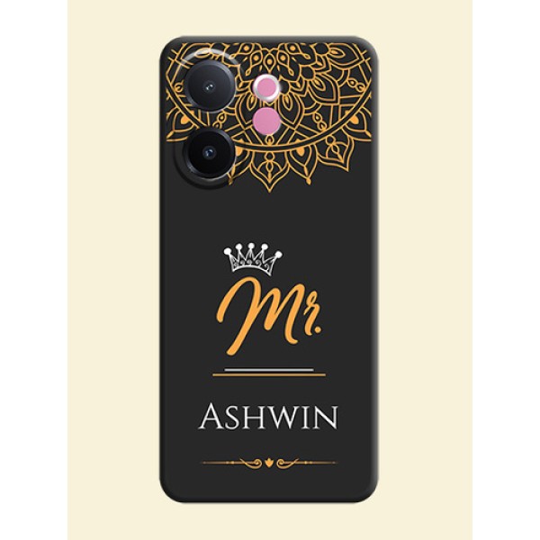 Mr Name with Floral Design On Space Black Custom Soft Matte Mobile Back Cover - Vivo V60e 5G Mr Name with Floral Design On Space Black Custom Soft Matte Mobile Back Cover - Vivo V60e 5G