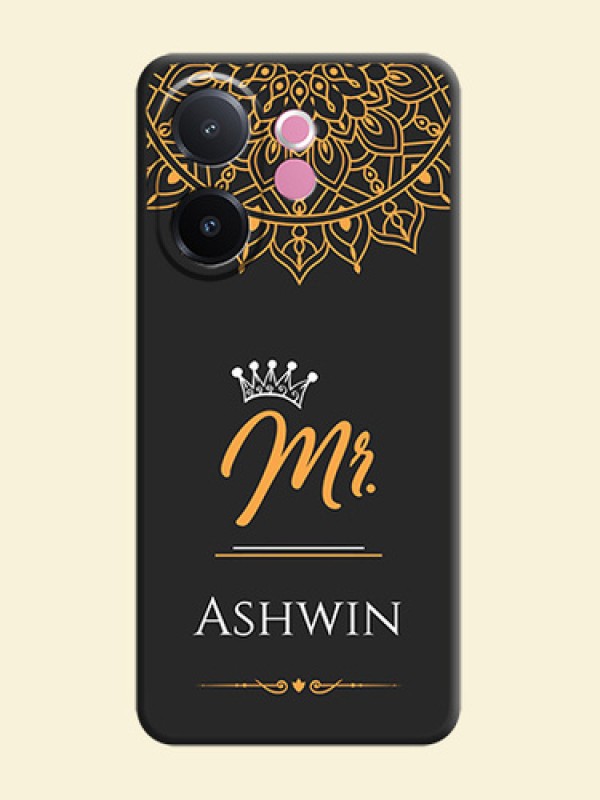 Mr Name with Floral Design On Space Black Custom Soft Matte Mobile Back Cover - Vivo V60e 5G
