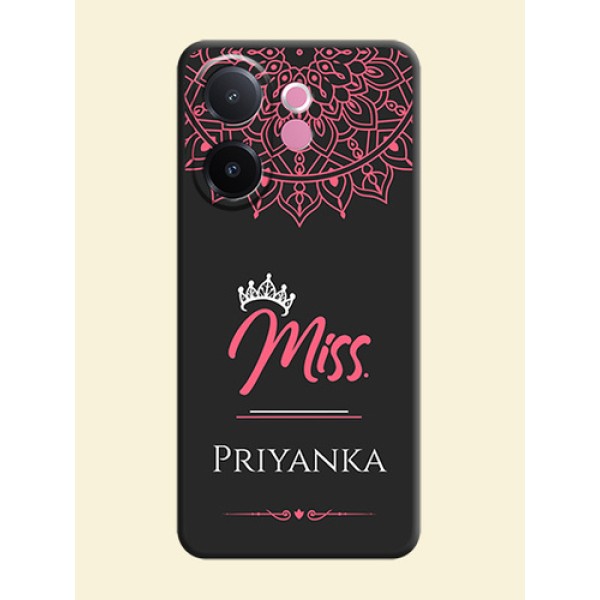 Mrs Name with Floral Design On Space Black Custom Soft Matte Mobile Back Cover - Vivo V60e 5G Mrs Name with Floral Design On Space Black Custom Soft Matte Mobile Back Cover - Vivo V60e 5G