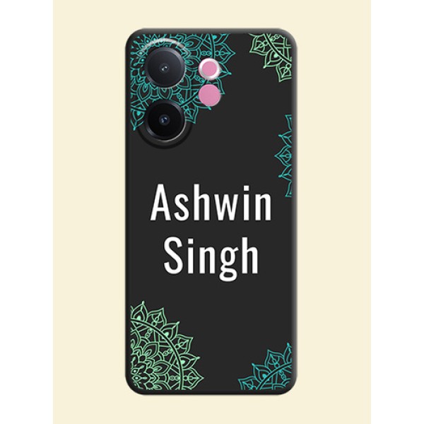 Your Name with Floral Design On Space Black Custom Soft Matte Mobile Back Cover - Vivo V60e 5G Your Name with Floral Design On Space Black Custom Soft Matte Mobile Back Cover - Vivo V60e 5G