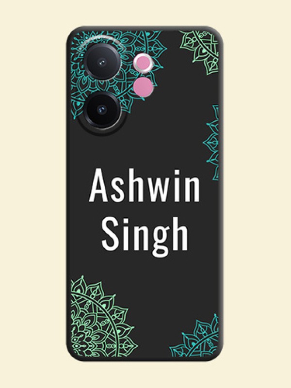 Your Name with Floral Design On Space Black Custom Soft Matte Mobile Back Cover - Vivo V60e 5G