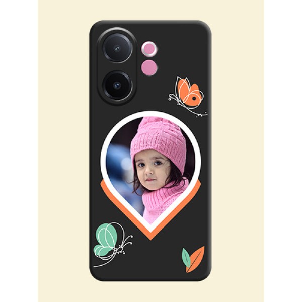 Upload Pic With Simple Butterly Design On Space Black Custom Soft Matte Mobile Back Cover - Vivo V60e 5G Upload Pic With Simple Butterly Design On Space Black Custom Soft Matte Mobile Back Cover - Vivo V60e 5G