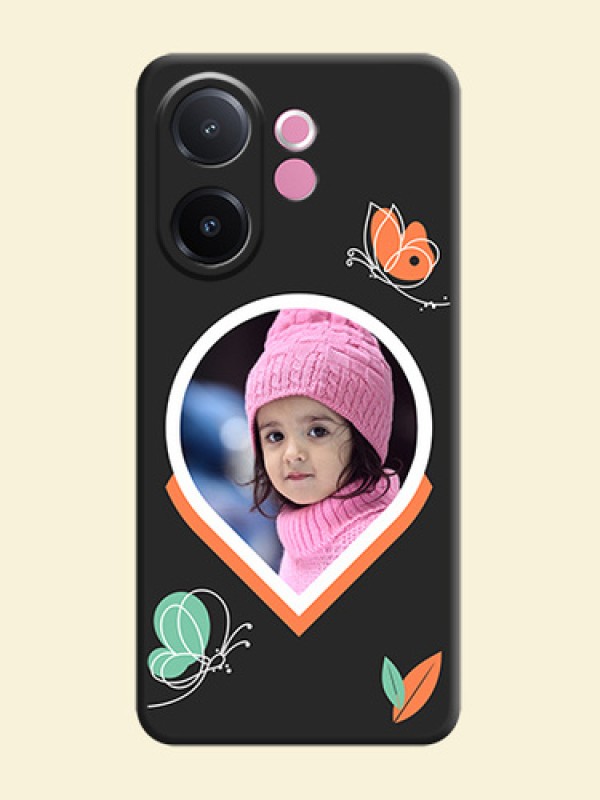 Upload Pic With Simple Butterly Design On Space Black Custom Soft Matte Mobile Back Cover - Vivo V60e 5G