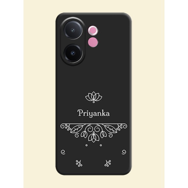 Lotus Garden Custom Text On Space Black Custom Soft Matte Mobile Back Cover - Vivo V60e 5G Lotus Garden Custom Text On Space Black Custom Soft Matte Mobile Back Cover - Vivo V60e 5G