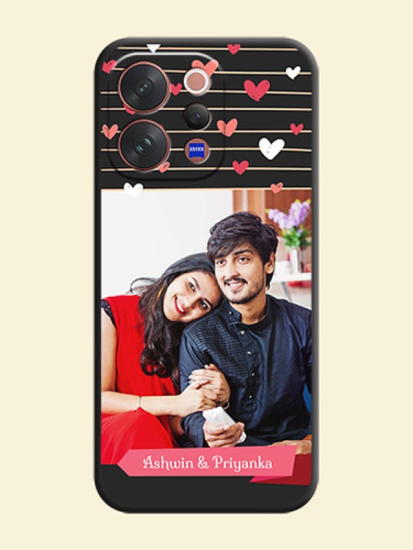 Love Pattern with Name on Pink Ribbon on Photo On Space Black Custom Soft Matte Mobile Back Cover - Vivo V70 5G