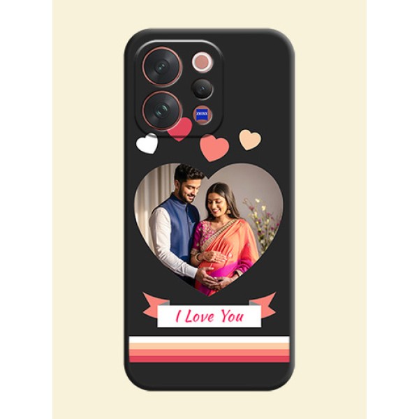 Love Shaped Photo with Colorful Stripes On Space Black Custom Soft Matte Mobile Back Cover - Vivo V70 5G Love Shaped Photo with Colorful Stripes On Space Black Custom Soft Matte Mobile Back Cover - Vivo V70 5G