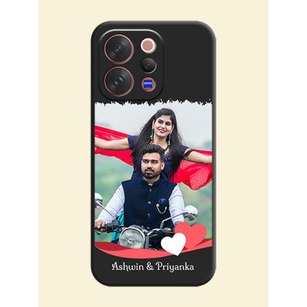 Pin Color Love Shaped Ribbon Design with Text On Space Black Custom Soft Matte Mobile Back Cover - Vivo V70 5G