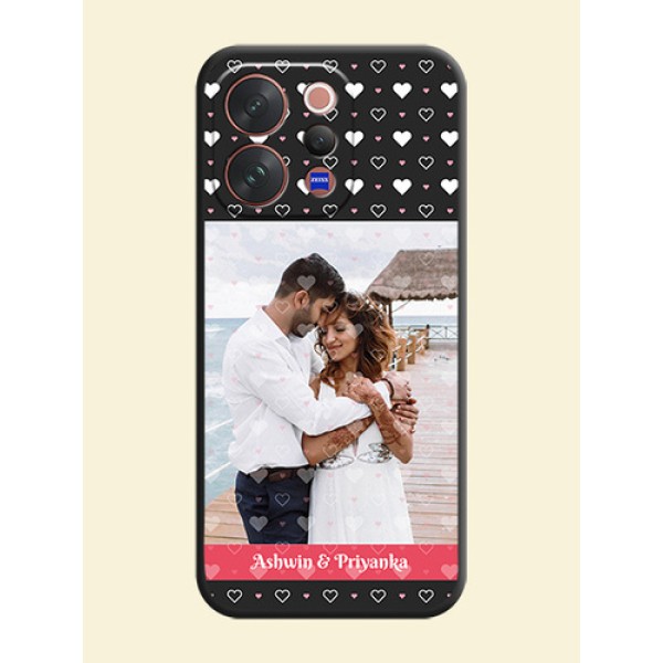 White Color Love Symbols with Text Design on Photo On Space Black Custom Soft Matte Mobile Back Cover - Vivo V70 5G White Color Love Symbols with Text Design on Photo On Space Black Custom Soft Matte Mobile Back Cover - Vivo V70 5G