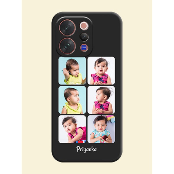 Floral Art with 6 Image Holder on Photo On Space Black Custom Soft Matte Mobile Back Cover - Vivo V70 5G Floral Art with 6 Image Holder on Photo On Space Black Custom Soft Matte Mobile Back Cover - Vivo V70 5G